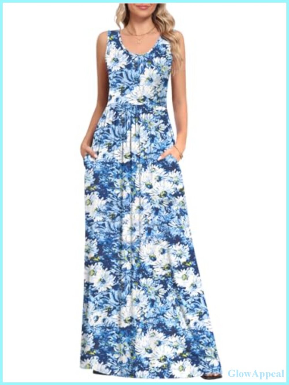 Flowy Sleeveless Maxi Dress with Pockets casual beach dress - Picture 3 of 6